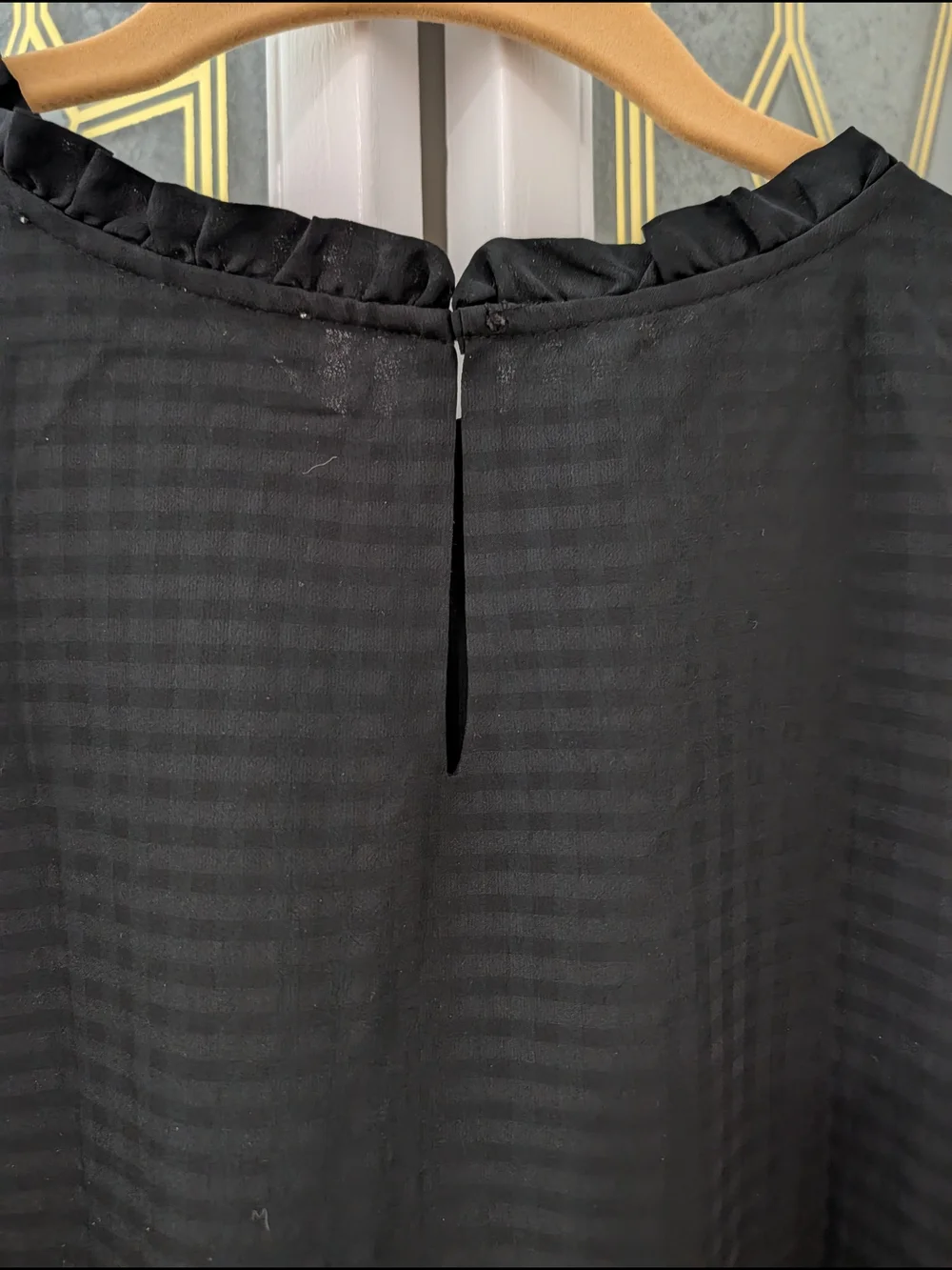 LOFT Black Ruffled Neck Puff Sleeve Blouse